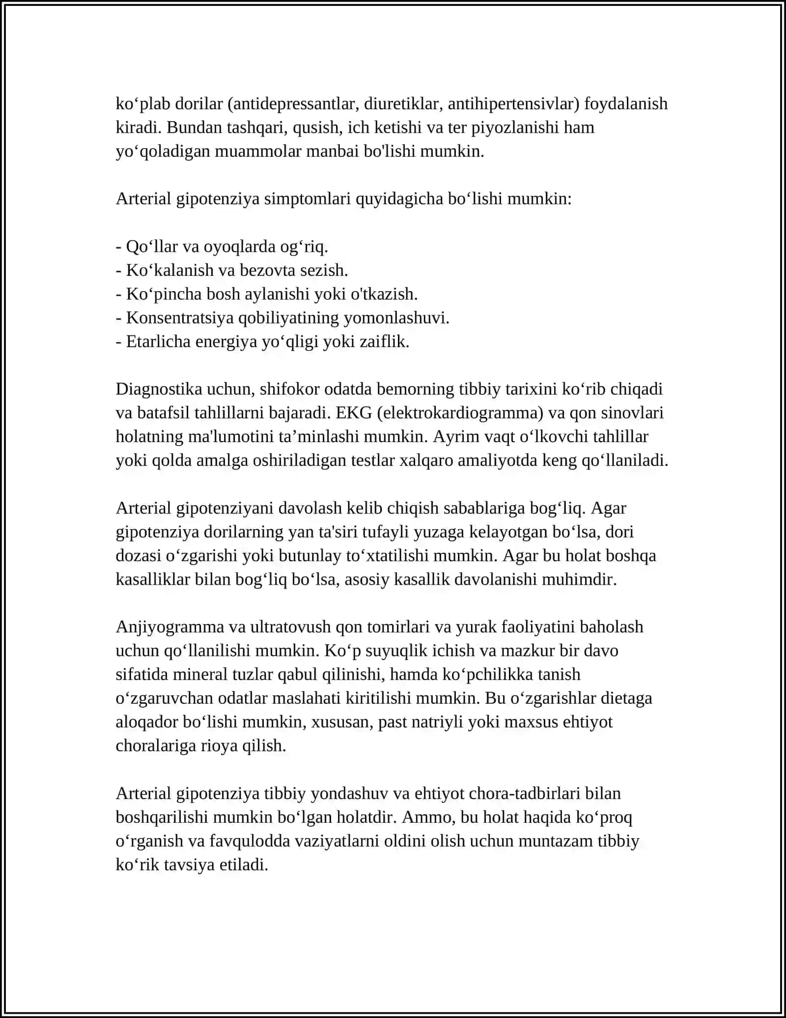 ARTERIAL GIPOTENZIYALAR, ULARNING TURLARI, SABABLARI VA RIVOJLANISH MEXANIZMLARI 4