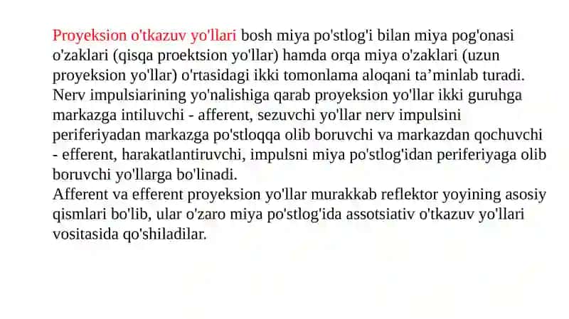 Oddiy refeks yoyi. Sezuv o‘tkazuv yoʻllari. Harakat o‘tkazuv yo‘llari. 4