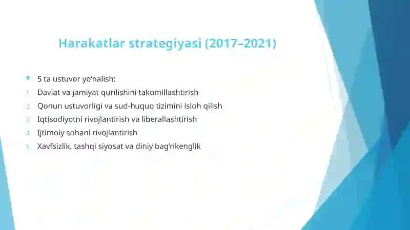 Harakatlar strategiyasi va O‘zbekistonni rivojlantirish 4