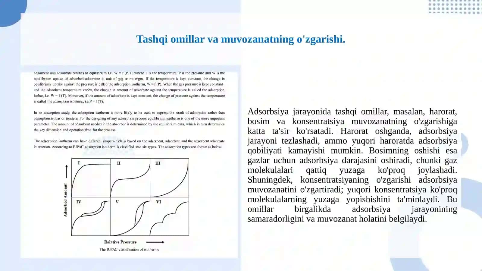 Adsorbsiya jarayoni muvozanati haqida 4