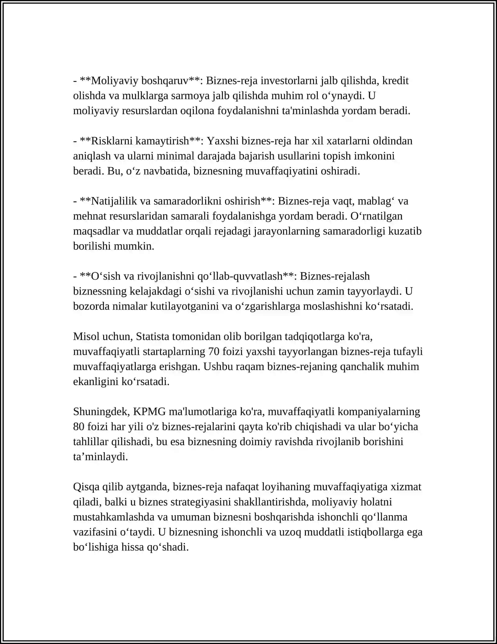 BIZNES-REJA TURLARI VA ULARNI ISHLAB CHIQISH JARAYONI 4