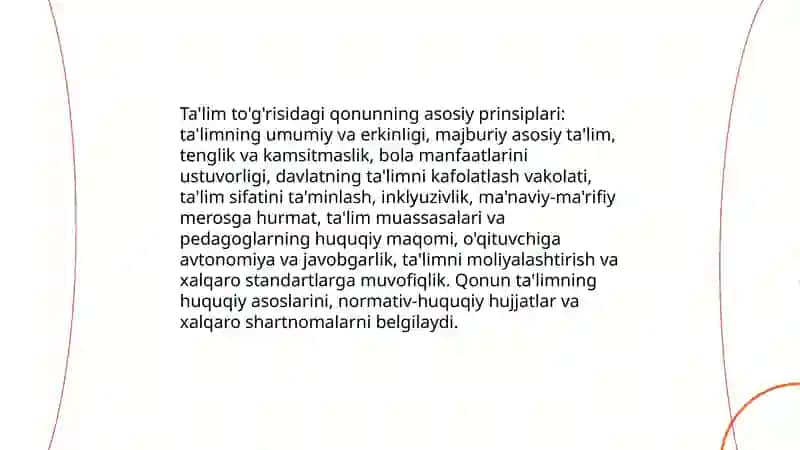 O'zbekiston Respublikasining ta'lim to'g'risidagi qonuni va uning mohiyati 4