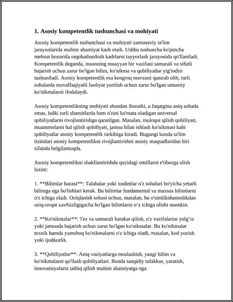 ASOSIY KOMPETENTLIK KOMPETENTLARI VA KATEGORIYALAR TAVSIFI 4