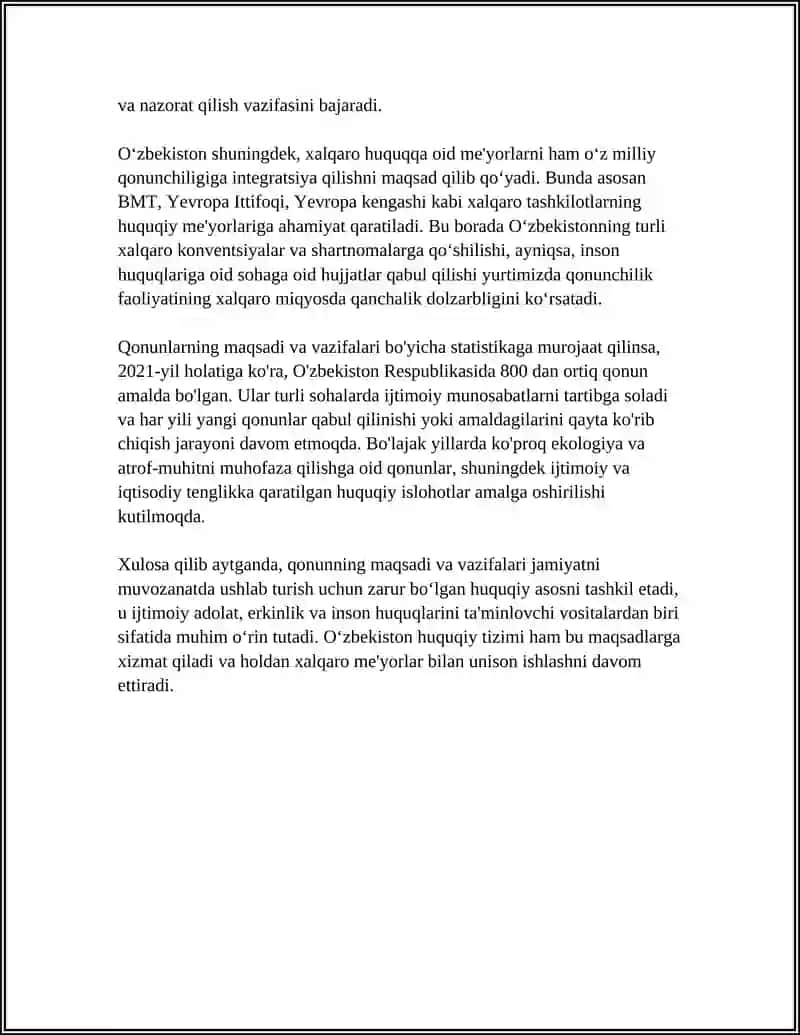 O‘ZBEKISTON RESPUBLIKASI OLIY TA’LIM FAN VA INNOVATSIYA VAZIRLIGI JSHS MUSTAQIL ISH 4