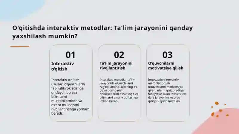 Pedagogik texnologiyalarni joriy etish 4
