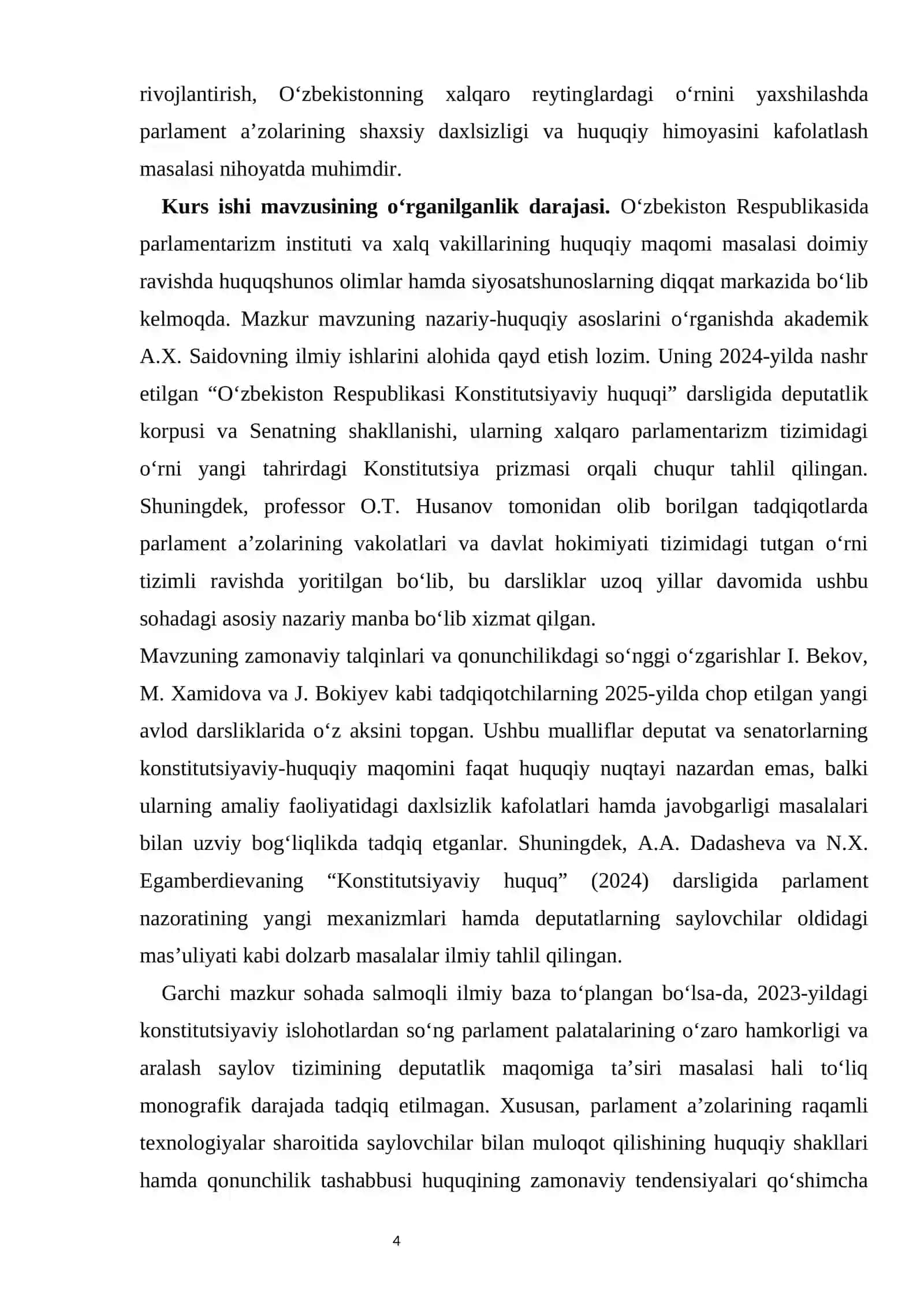 Qonunchilik palatasi deputati va Senat a’zosining konstitutsiyaviy-huquqiy maqomi kurs ishi 4