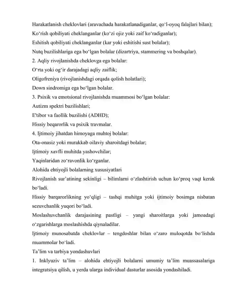 Ijtimoiy ishda alohida ehtiyojli bolalar bilan ishlashdagi axloqiy yondashuvlar, himoya va inklyuziv ta'lim 4