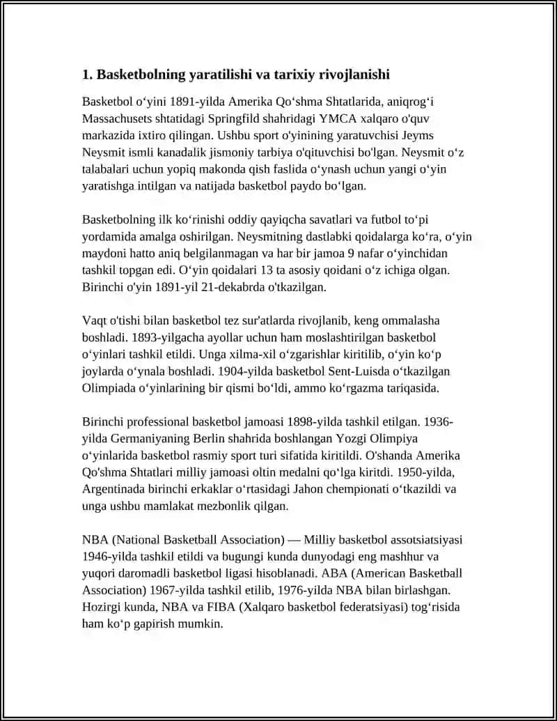 BASKETBOL SPORT OʻYINLARI HAQIDA REFERAT 4