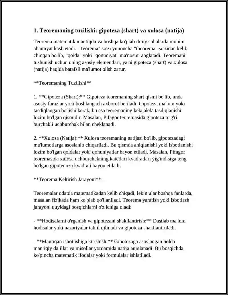 TEAREMANING TUZILISHI VA TURLARI. MATEMATIK ISBOTLASH USULLARI. TO'G'RI VA NOTO'G'RI MUHOKAMALAR 4