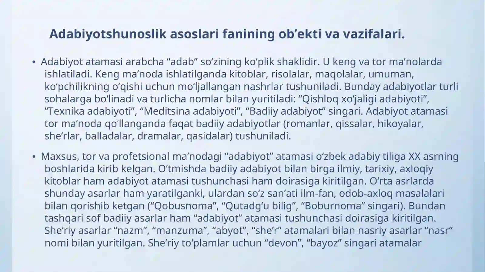 Adabiyotshunoslik asoslari fanining ob’ekti va vazifalari 4