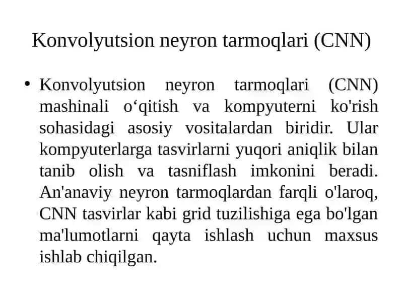 Konvolyutsion neyron tarmog'i (CNN) 4