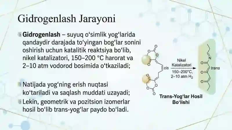 Lipidlarning ahamiyati. Yogʻlarni gidrogenlash va trans yogʻlar omega-3 kislotalar 4