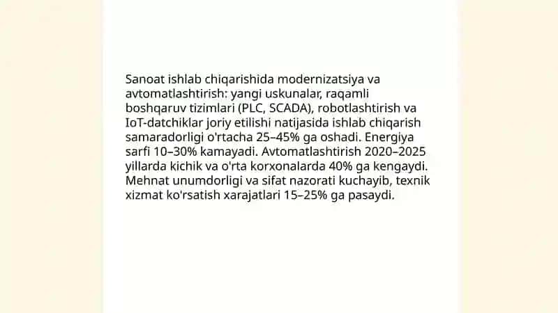 Qishloq xo'jaligi va sanoat sohasidagi o'zgarishlar 4