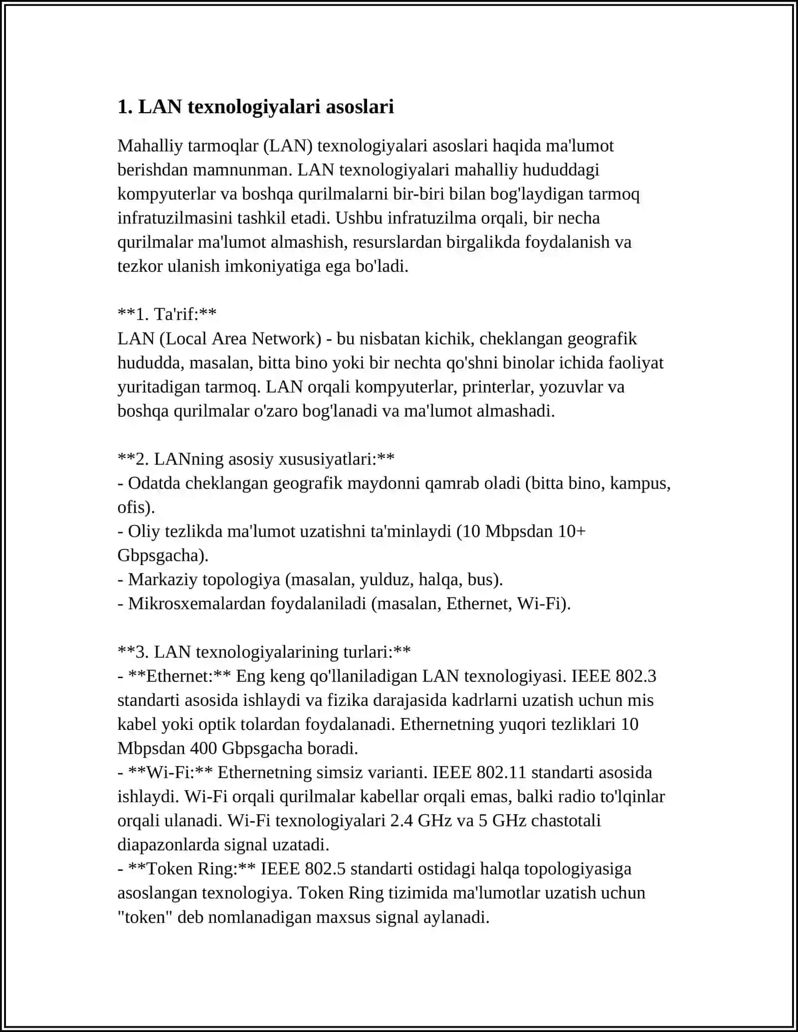 LOCAL AREA NETWORK (LAN) TEXNOLOGIYALARI VA LOYIHALASH 4