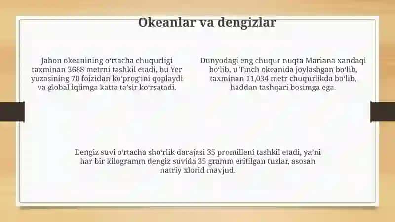 Yerning geografik bo'limi. Gidrosfera 4