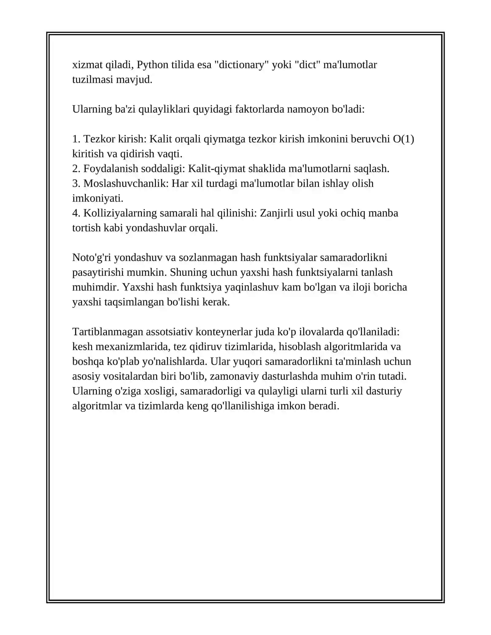 TARTIBLANMAGAN ASSOTSIYATIV KONTEYNERLAR (UNORDERED_SET, UNORDERED_MAP, UNORDERED_MULTISET, UNORDERED_MULTIMAP). 4