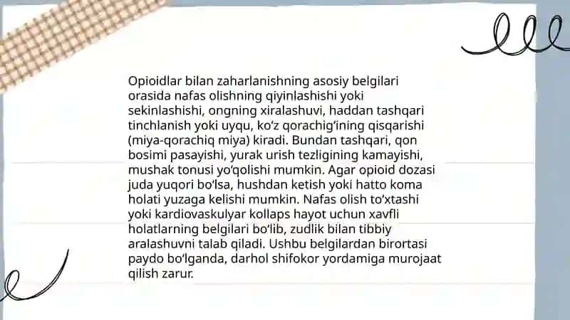NORKOTIK VOSITALAR BILAN ZAHARLANISH KLINIKASI, DIAGNOSTIKASI, SHOSHILINCH TIBBIY YORDAM. 4