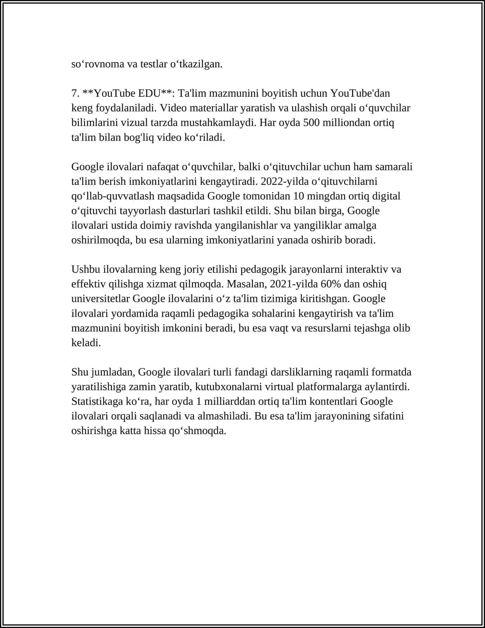GOOGLE ILOVALARI YORDAMIDA PEDAGOGIK FANLARNI ÔQITISHNING MAZMUNI 4