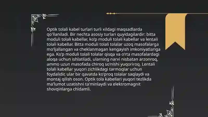 Binoda yuqori tezlikdagi Internet ulanishi uchun optik tolali texnologiya 4