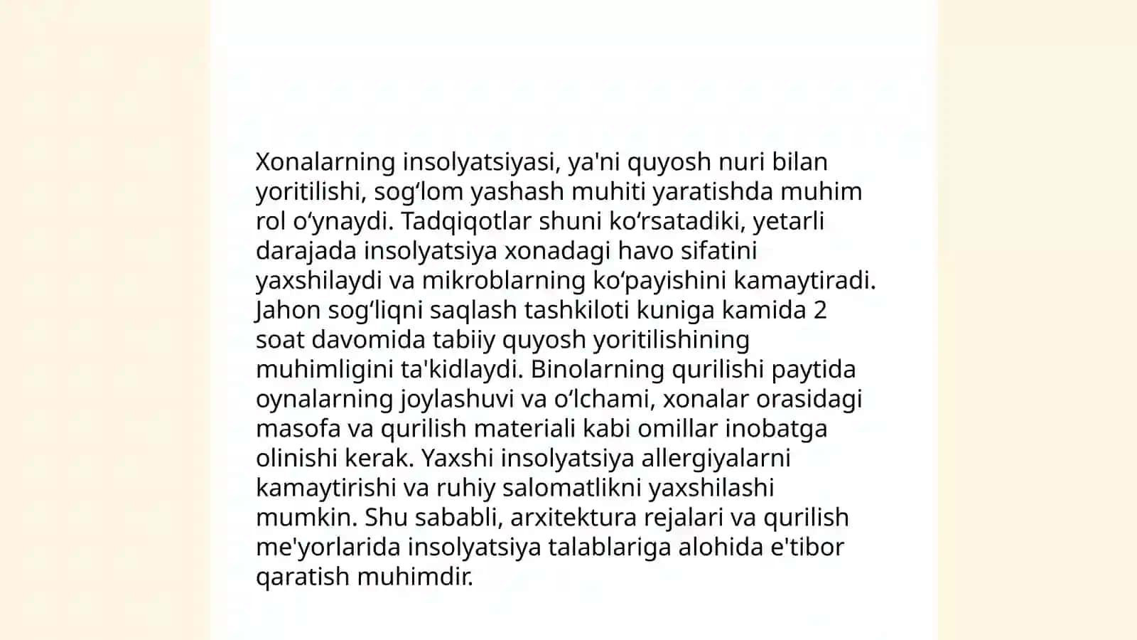 Xonalarning insolyatsiyasi haqida tushuncha, uning ahamiyati 4