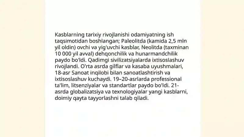 Kasblar va ularning klassifikatsiyasi. Proffesiografiyaning mohiyati 4