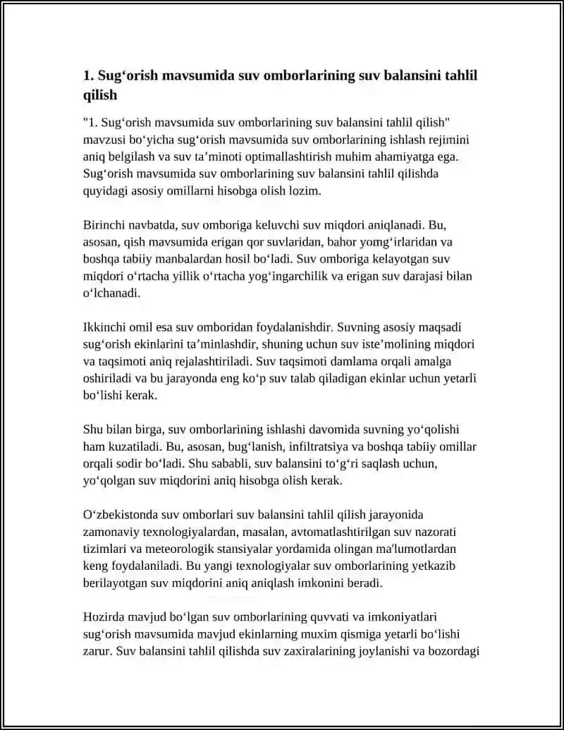 Sug‘orish mavsumida suv omborlarining suv balansini tahlil qilish 4