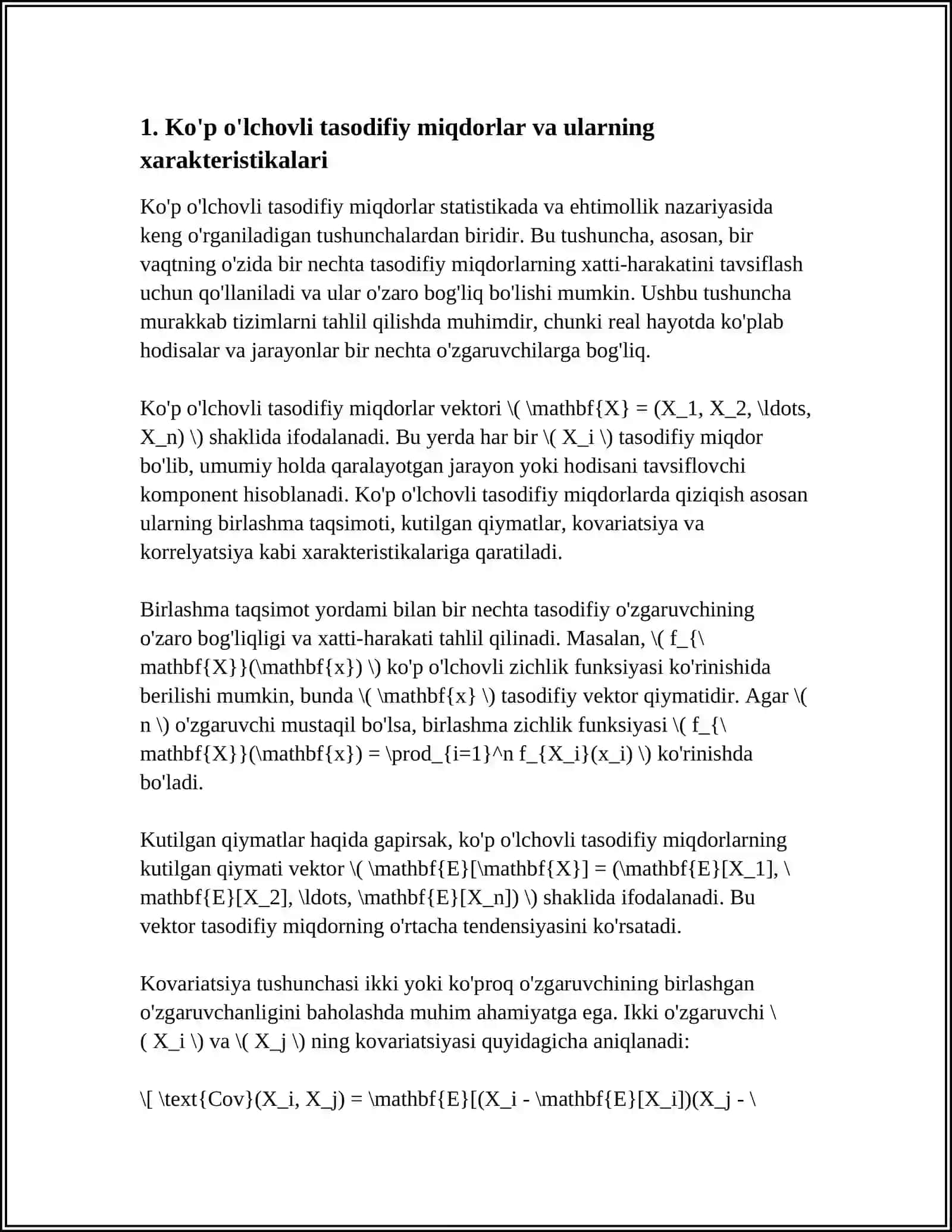 KO‘P O‘LCHOVLI TASODIFIY MIQDORLAR VA ULARNING BIRGALIKDA TAQSIMOT FUNKSIYASI. IKKI OLCHOVLI TASODIFIY MIQDORNING TAQSIMOT QONUNI. IKKI OLCHOVLI DISKRET TASODIFIY MIQDORNING TAQSIMOT FUNKSIYASI VA UNING HOSSALARI 4