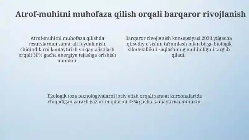 Yashil rivojlanish, iqtisodiy o‘sish va ekologik muhofaza uyg‘unligi 4