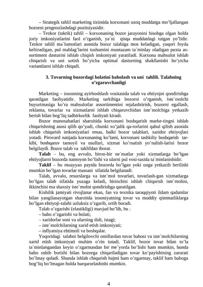 Xo’jalik sub`ektlarining marketing faоliyatida tahlil 4
