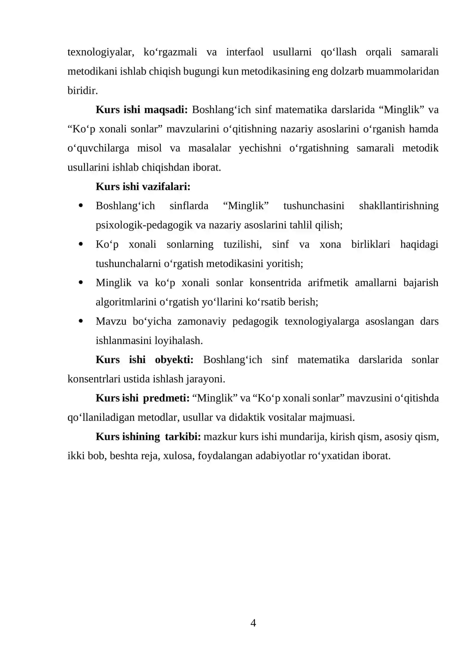 MATEMATIKA VA O‘QITISH METODIKASI FANIDAN KURS ISHI 4