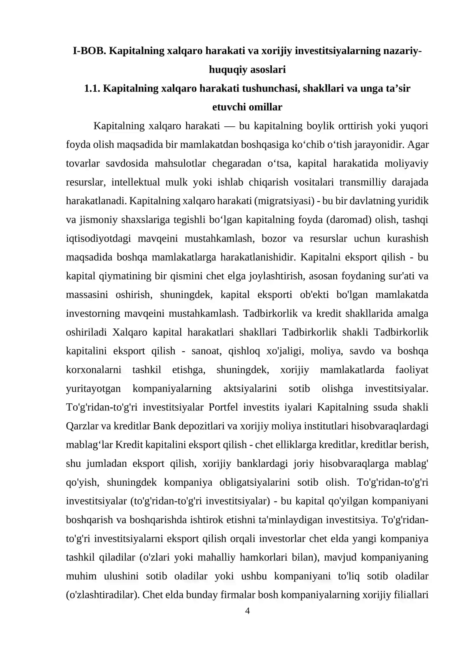 KAPITALNING XALQARO HARAKATI. XORIJIY INVESTITSIYALAR VA ULARNING O’ZBEKISTON IQTISODIYOTIDAGI ROLI 4