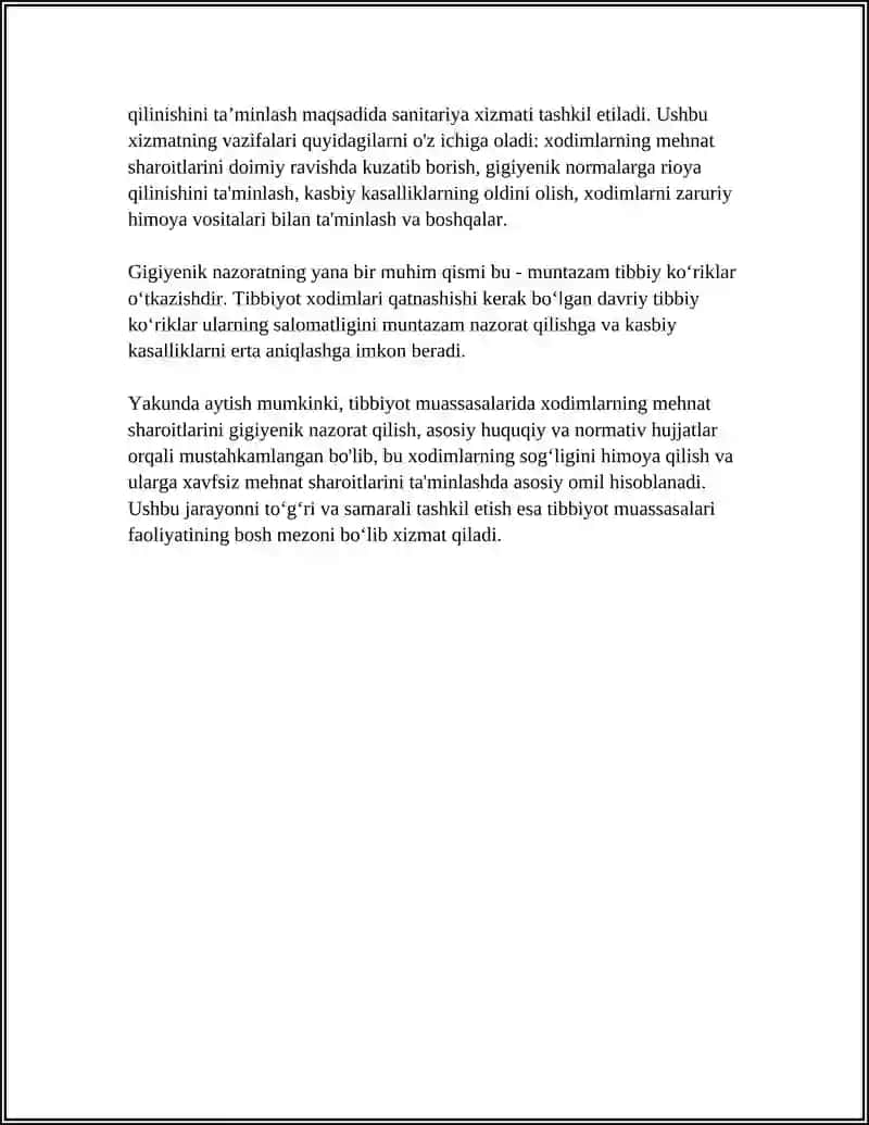 Tibbiyot muassasalardagi xodimlarning mehnat sharoitlarining gigiyenik nazorati 4