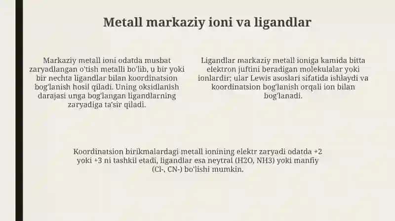 Kompleks birikmalar kimyosini olinishi 4
