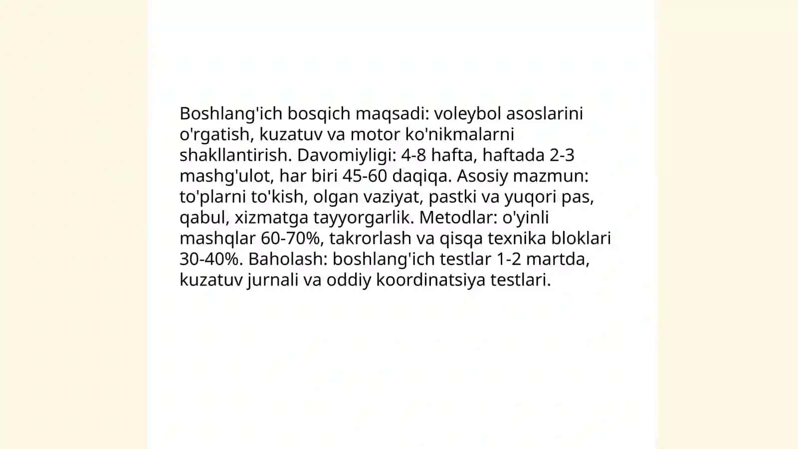Volebolda dastlabki o'rgatish jarayonining bosqichlari va uslublari 4