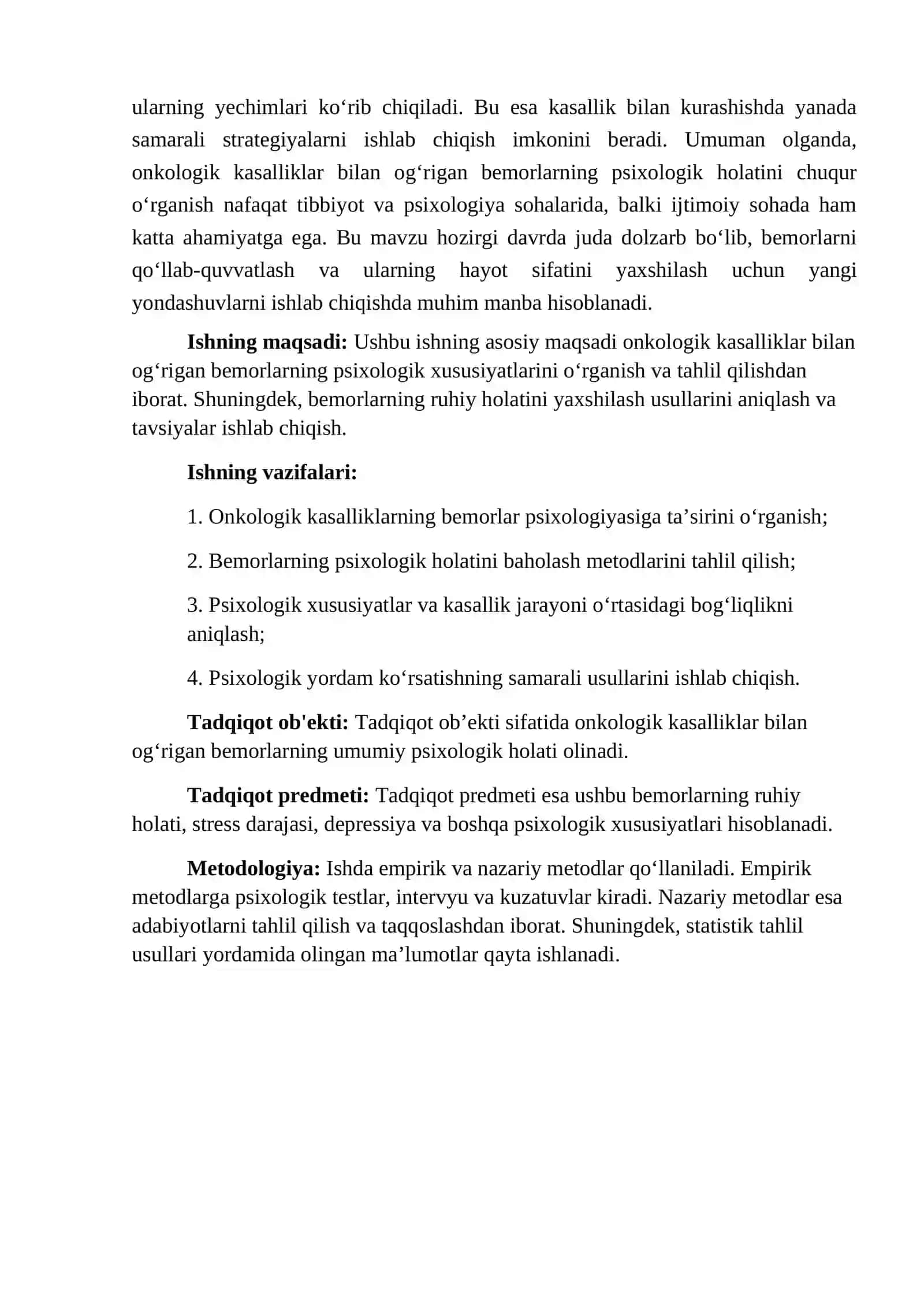 "Onkologik kasalliklar bn og'rigan bemorlarning psixologik xususiyatlari" 4