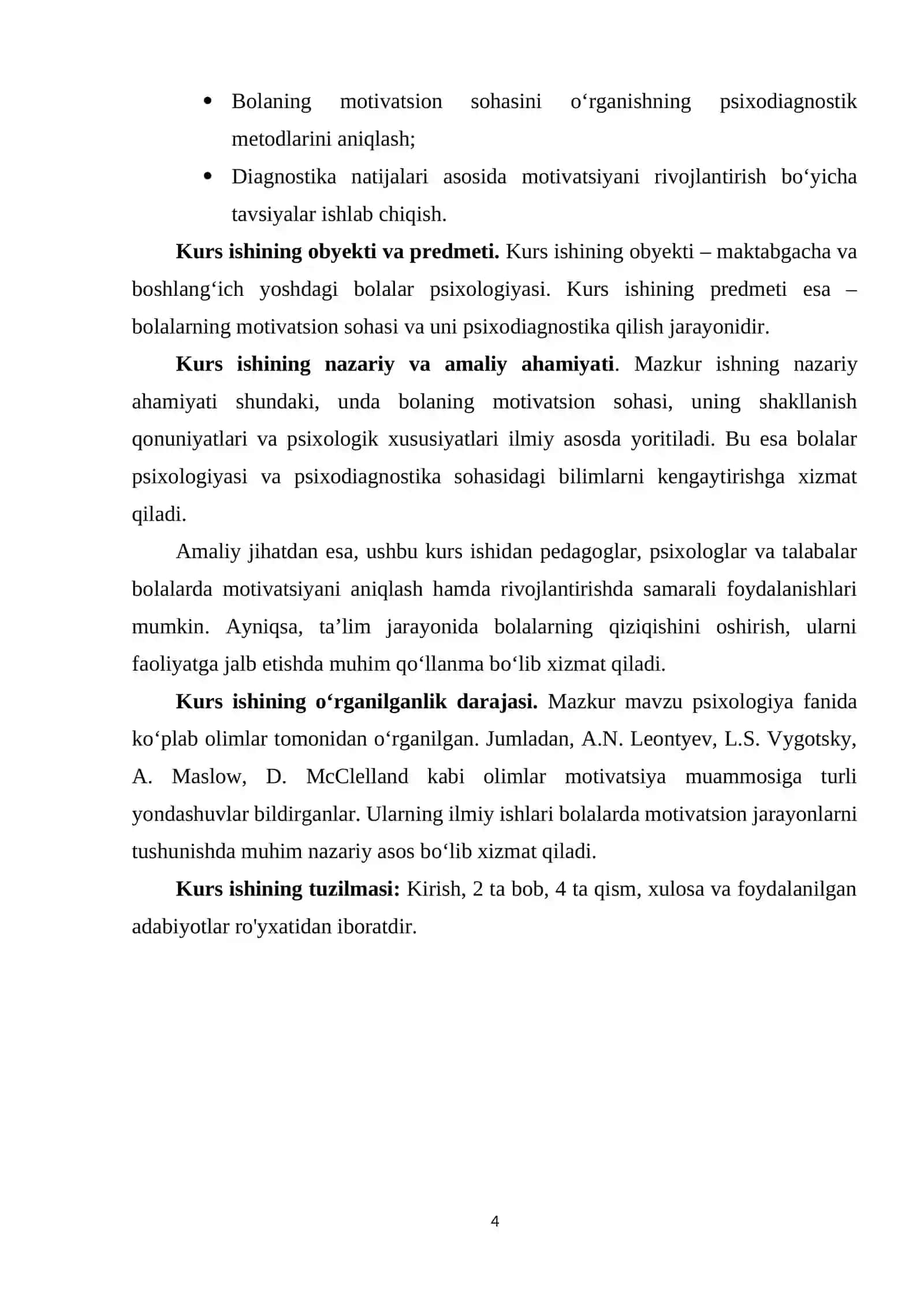 Bolaning motivatsiyon sohasining psixodiagnostikasi kurs ishi 4