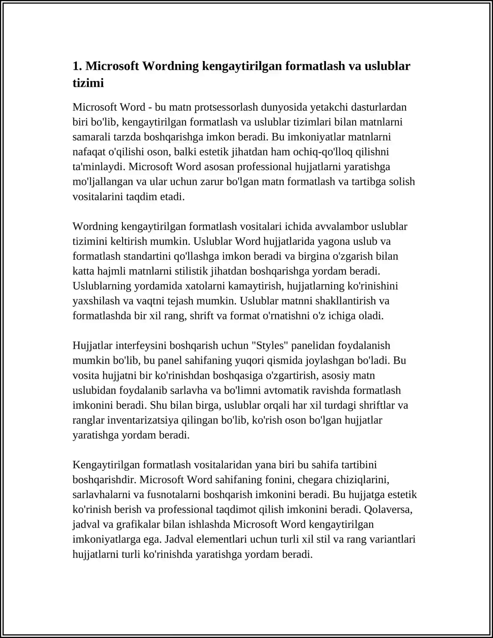 MICROSOFT WORD MATN PROTSESSORINING KENGAYTIRILGAN VA QO’SHIMCHA IMKONIYATLARI TAHLILI 4