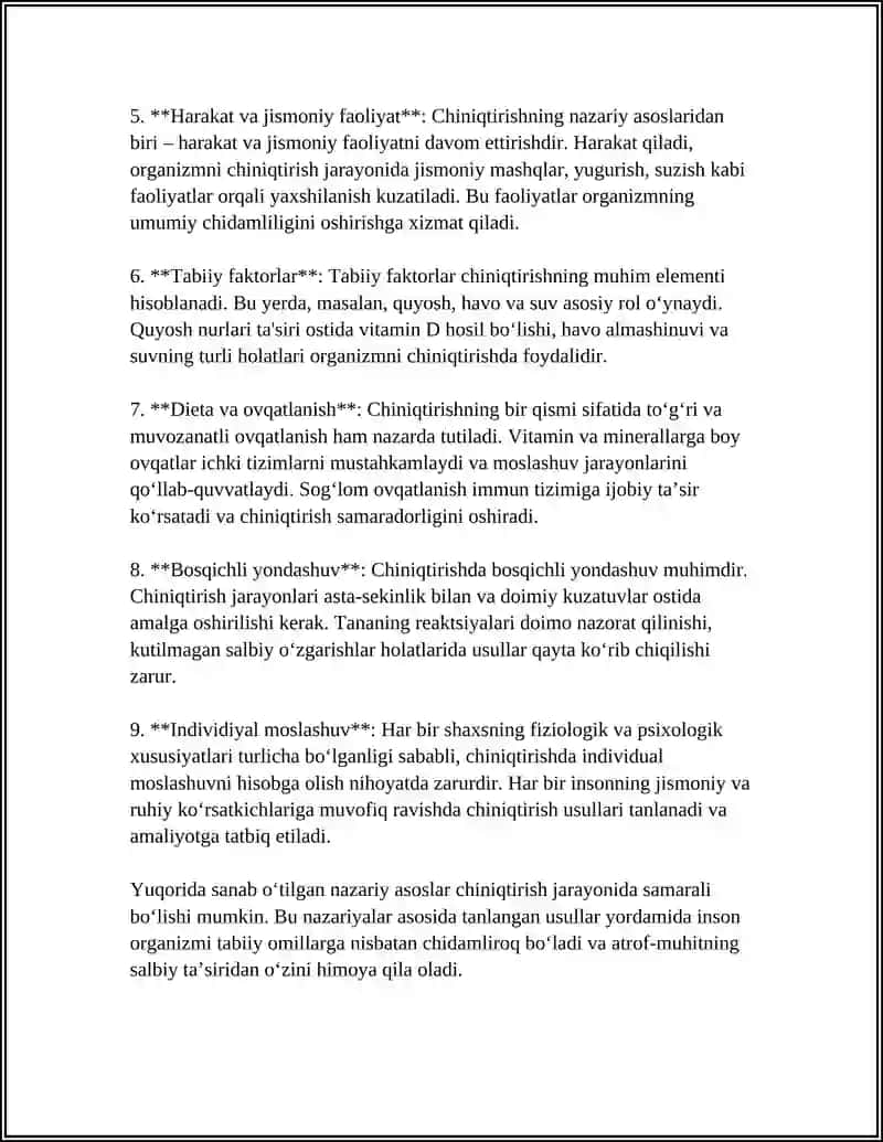 ORGANIZMNI CHINIQTIRISH USULLARI. AKSELERATSIYA 4