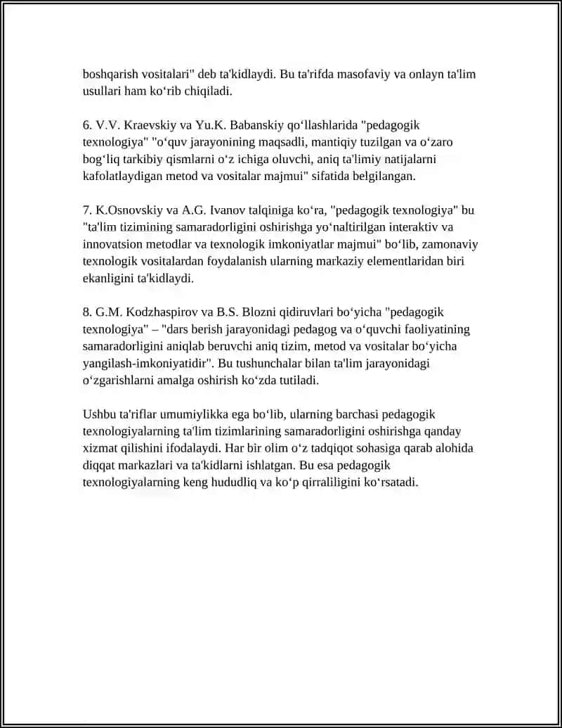 PEDAGOG OLIMLAR TOMONIDAN TEXNOLOGIYALARGA BERILGAN TARIFLAR 4