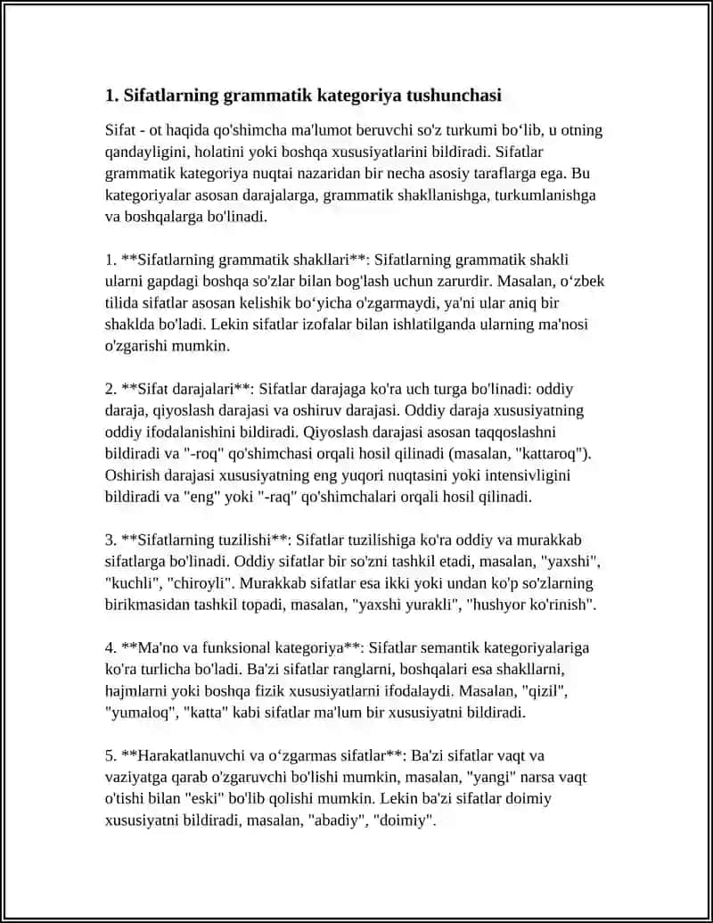 SIFATLARNING GRAMMATIK KATEGORIYALARI 4