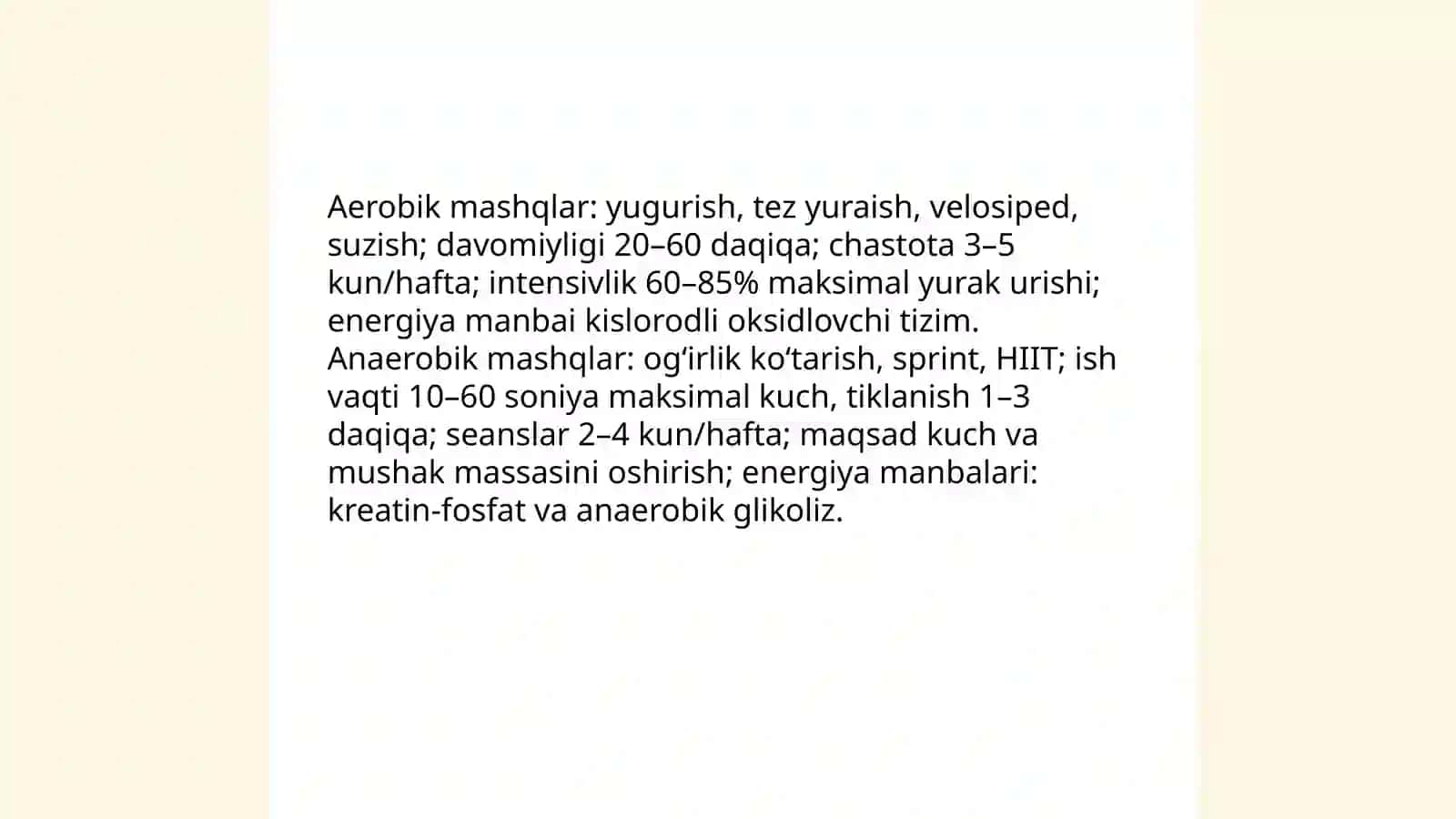Jismoniy tarbiyaning vositalari, jismoniy mashqlar. Tabiatning sogʻlomlashtiruvchi kuchlari va gigeynik omillar 4