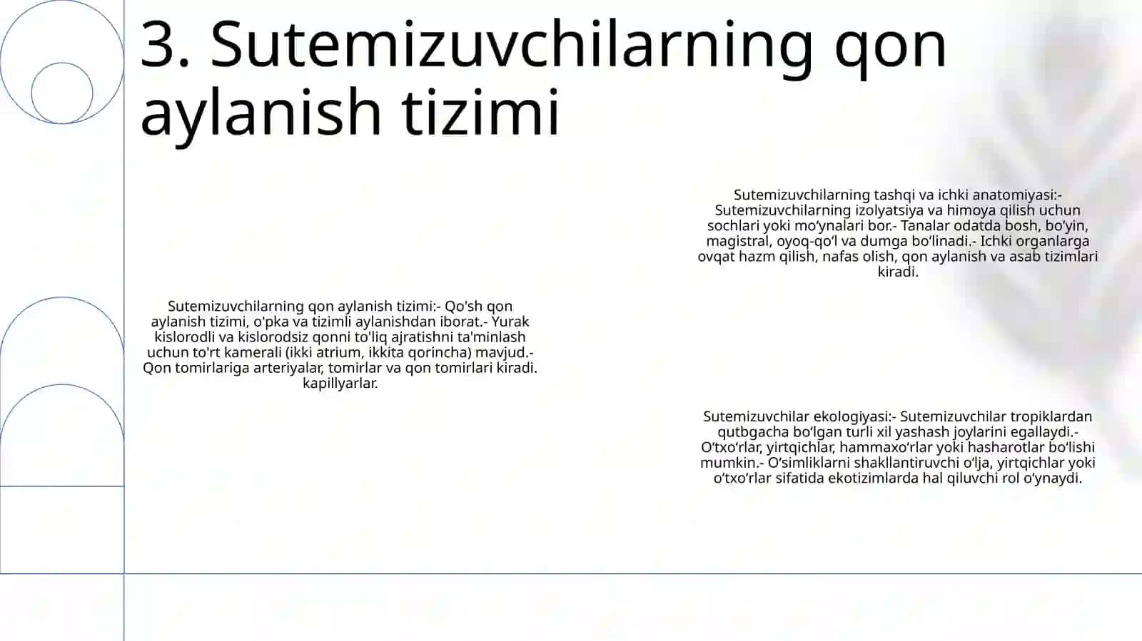 Sutemizuvchilarning Tashqi Va Ichki Tuzilishi. Sutemizuvchilar Ekologiyasi 4
