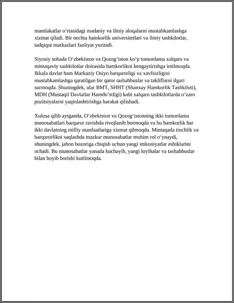 O‘ZBEKISTONNING QO'SHNI DAVLATLAR BILAN IKKI TOMONLAMA MUNOSABATLAR RIVOJI 4