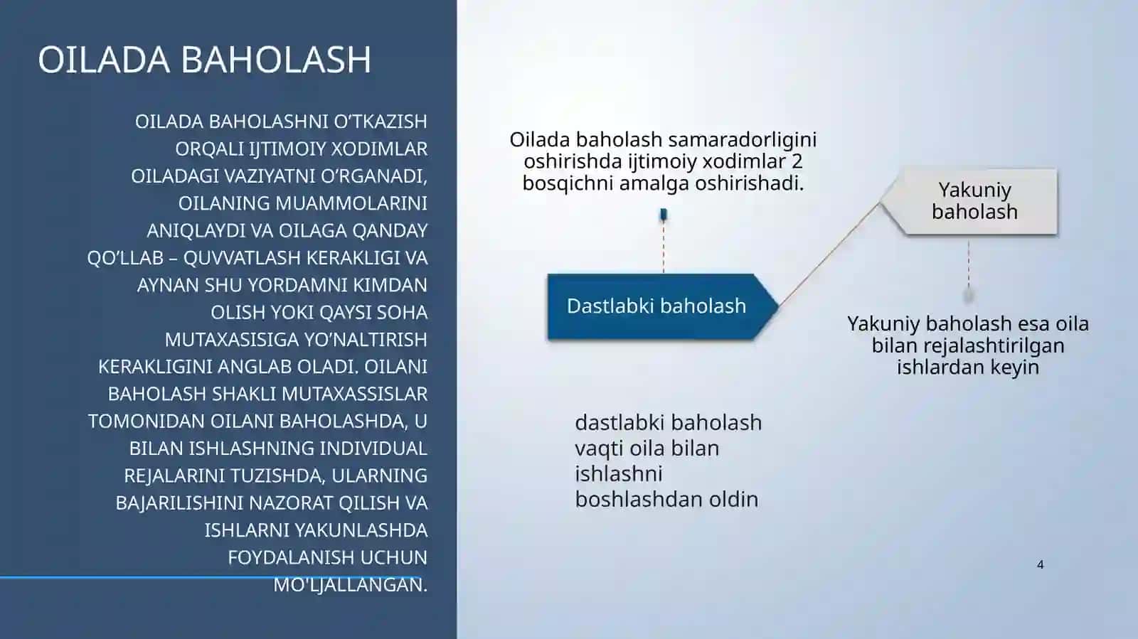 Oilada baholashni o’tqazish va baholash bosqichlari 4
