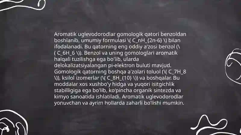Aromatik uglevodorodlar. Gomologik qatori. Izomeriyasi. Nomlanishi 4