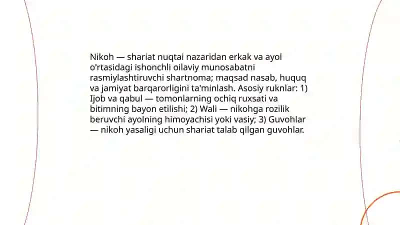 Islom huquqshunosligida oila, nikoh, taloq, idda, zihor tushunchalari 4