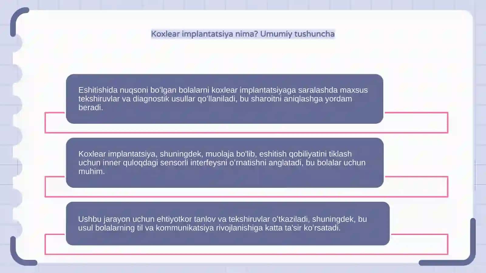 Eshitishida nuqsoni boʻlgan bolalarni koxlear implantatsiyaga saralash va tekshirish usullari 4