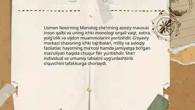 Usmon Nosirning "Monolog" sheʼrini yod olish va tahlil qilish 4