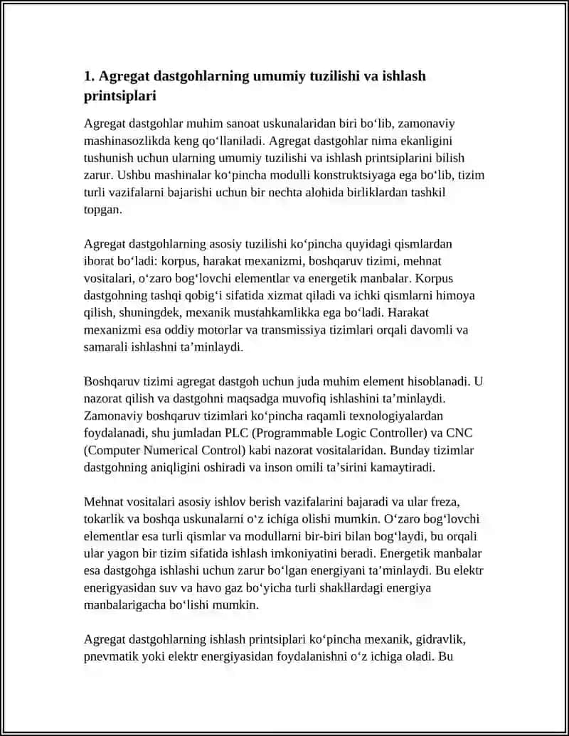 ZAMONAVIY MASHINASOZLIKDA QO‘LLANILADIGANAGREGAT DASTGOHLARI BILAN TANISHISH 4