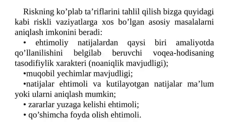 Moliyaviy risklarning mazmun-mohiyati, tasniflanishi va iqtisodiy jarayonlargataʼsiri 4